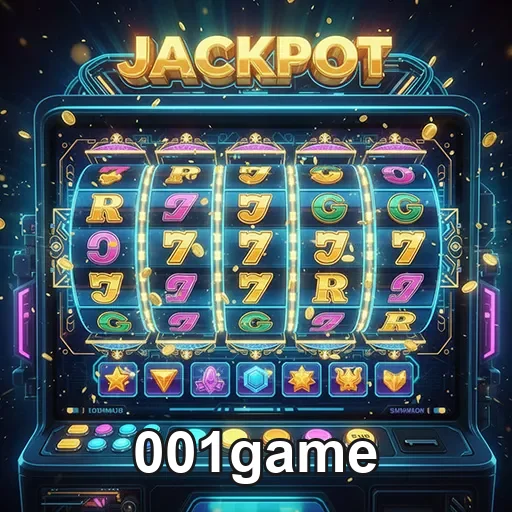 Imagem de uma máquina caça-níqueis do 001game, destaque para os símbolos coloridos e diversão no site 001game.