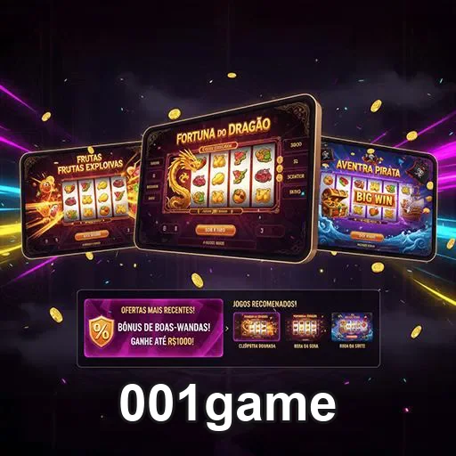 Imagem do site 001game exibindo a página Home07 com elementos de jogos e entretenimento